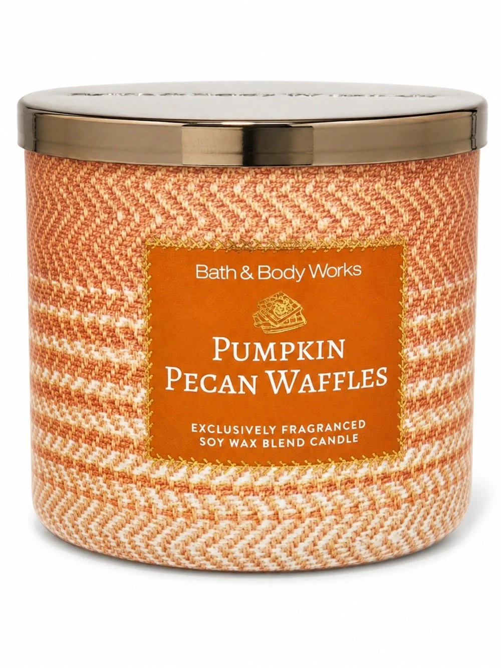 Bath & Body Works Pumpkin Pecan Waffles Candle in Orange and Gold